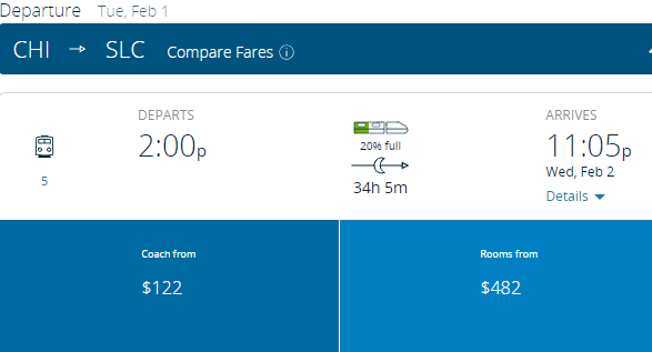 California Zephyr Example ticket booking page